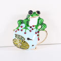Frog On Lily Pad Brooch With Decorative Crystal And Enamel Details view 6