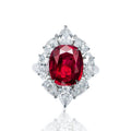 Silver Tone Red Oval Halo Statement Ring With Polished Clear Stone Detail view 6