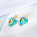 Gold Tone Preserved Daisy Heart Drop Earrings with Pearl Accents view 2