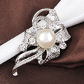 Black Silver Tone Flower Pearl Look Nine Designs Metal Brooch Pin view 4