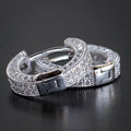 Wide Pavé Huggie Hoop Earrings in Three Metal Tones view 4