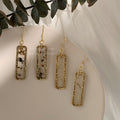 Gold Hammered Rectangle Resin Shell Chip Bar Earrings view 1