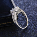 Silver Tone Square Center Ring With Clear Stone Shoulders view 4