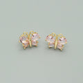 Gold Tone Small Faceted Butterfly Crystal Stud Earrings in Two Colors view 3