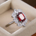 Silver Tone Red Oval Halo Statement Ring With Polished Clear Stone Detail view 2
