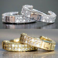 Wide Pavé Huggie Hoop Earrings in Three Metal Tones view 1