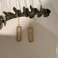 Gold Hammered Rectangle Resin Shell Chip Bar Earrings view 3