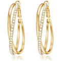 Crystal Double Loop Statement Hoop Earrings With Clear Stone Accents view 1