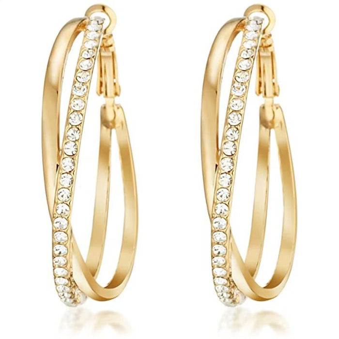 Crystal Double Loop Statement Hoop Earrings With Clear Stone Accents