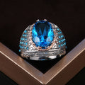 Aqua Oval Stone Textured Wide Signet Ring In Two Tones view 2