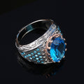 Aqua Oval Stone Textured Wide Signet Ring In Two Tones view 3