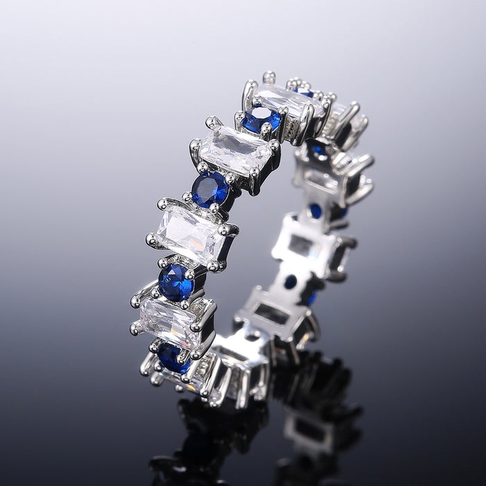 Alternating Square Crystal Eternity Band Ring in Two Colors