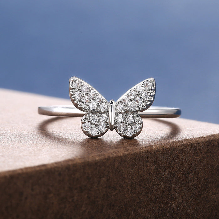 Silver Micro Pavé Clear CZ Butterfly Thin Band Ring