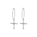 Silver Tone Clear Look Cross Large Round Hoop Earrings view 5