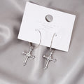 Silver Tone Clear Look Cross Large Round Hoop Earrings view 2