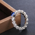 Silver Tone Blue Heart Leaf Band Ring With Polished Clear Stone Detail view 4