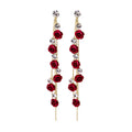 Purple Rose and Clear Accent Gold Tone Long Earrings view 5
