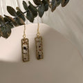 Gold Hammered Rectangle Resin Shell Chip Bar Earrings view 2