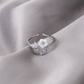 Shell Look Flower Leaf Crystal Look Adjustable Open Rings view 3
