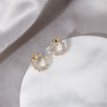 Gold Tone Crown Clear Look Round Wreath Stud Earrings view 3