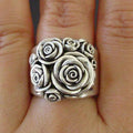 Sculpted Rose Extra-Wide Ring In Antiqued Silver Tone view 4