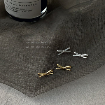 Mini Matte Bow Ribbon Stud Earrings Gold And Silver