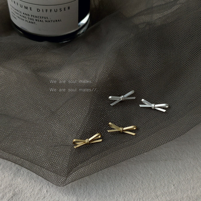 Mini Matte Bow Ribbon Stud Earrings Gold And Silver