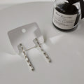 Silver Baguette CZ Vertical Bar Stud Earrings Line Drop view 2