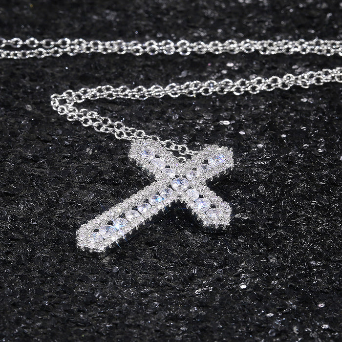 Clear Pavé Crystal Cross Pendant in Silver Tone Metal