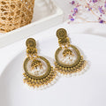 Ornate Hoop Bell and White Bead Fringe Statement Earrings view 4