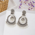 Ornate Hoop Bell and White Bead Fringe Statement Earrings view 3