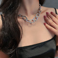 Silver Rhinestone Pave Large Oval Link Chain Choker Necklace view 3