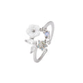 Shell Look Flower Leaf Crystal Look Adjustable Open Rings view 6