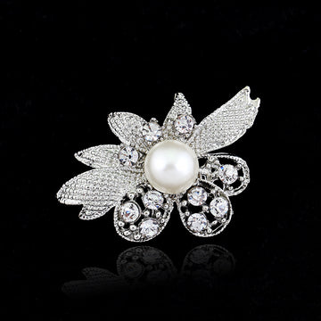 Black Silver Tone Flower Crystal Metal Brooch Pin 1 Pictured Designs
