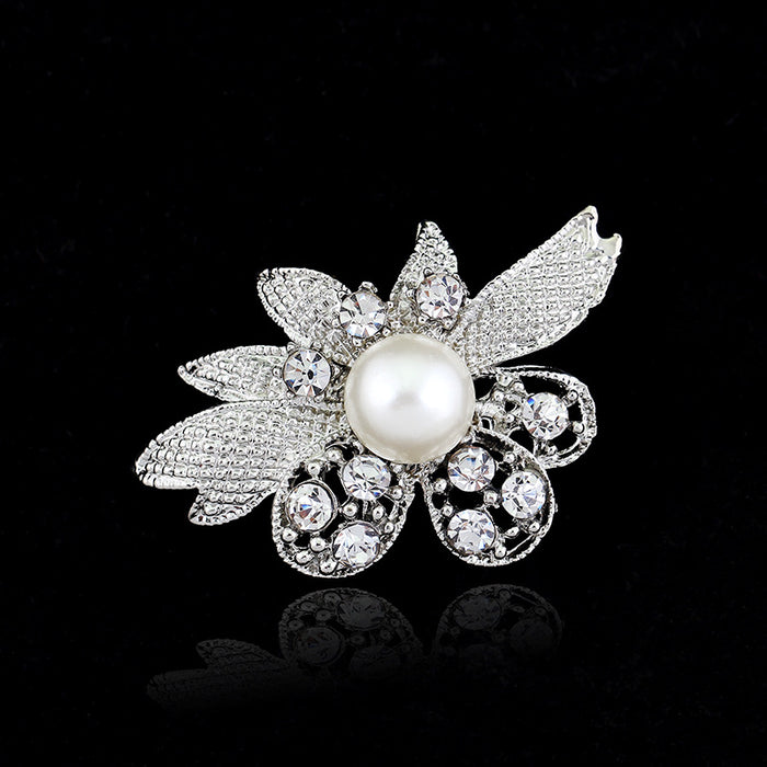 Black Silver Tone Flower Crystal Metal Brooch Pin 1 Pictured Designs