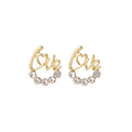 Gold LOVE Word Clear Look Crescent Hoop Stud Earrings view 5