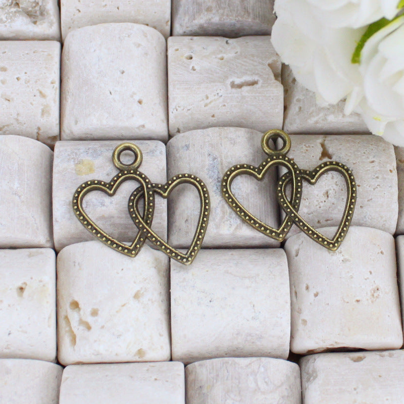 23x24mm Double Heart Alloy Charm Pendant for Bracelets