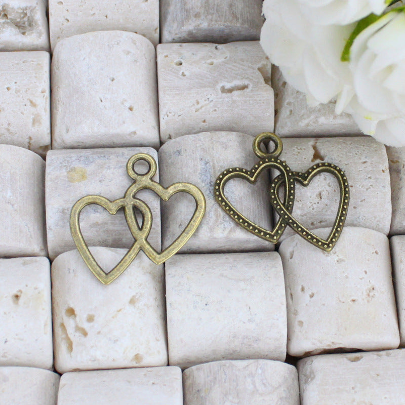 23x24mm Double Heart Alloy Charm Pendant for Bracelets
