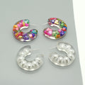Chunky Clear Acrylic C Hoop Stud Earrings in Two Embedded Designs view 1