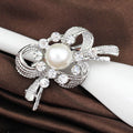 Black Silver Tone Pearl Crystal Ribbon Knot Crystal Pearl Look Metal Brooch Pin view 3