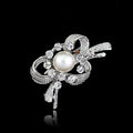 Black Silver Tone Pearl Crystal Ribbon Knot Crystal Pearl Look Metal Brooch Pin view 1