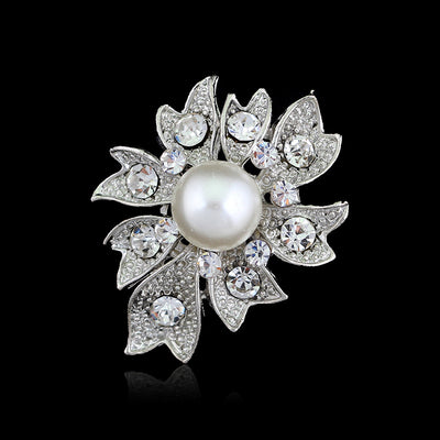 Front product view of the flower brooch pin in black and silver