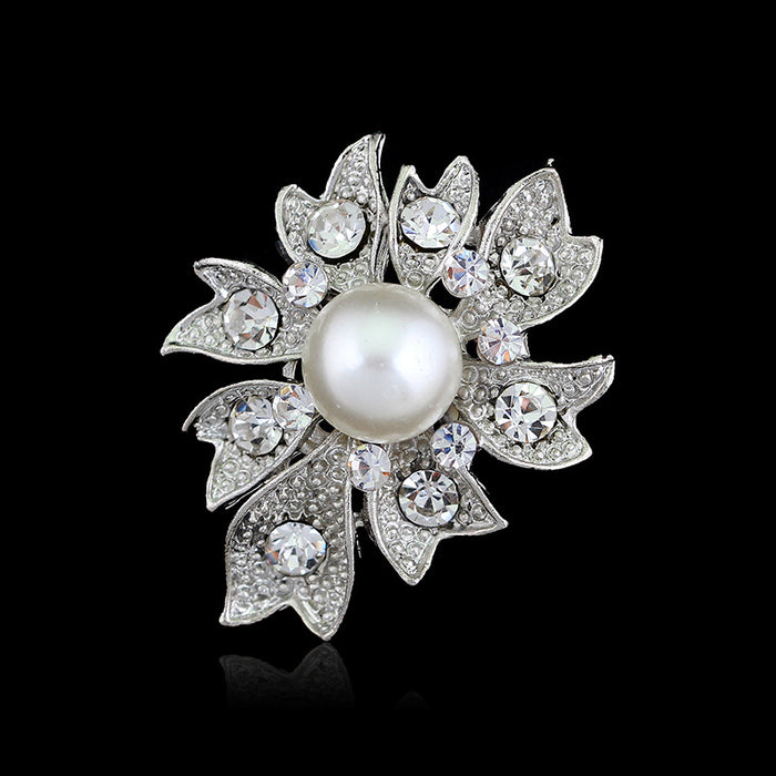 Black Silver Tone Flower Metal Brooch Pin for Jackets and Lapels