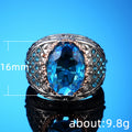 Aqua Oval Stone Textured Wide Signet Ring In Two Tones view 5