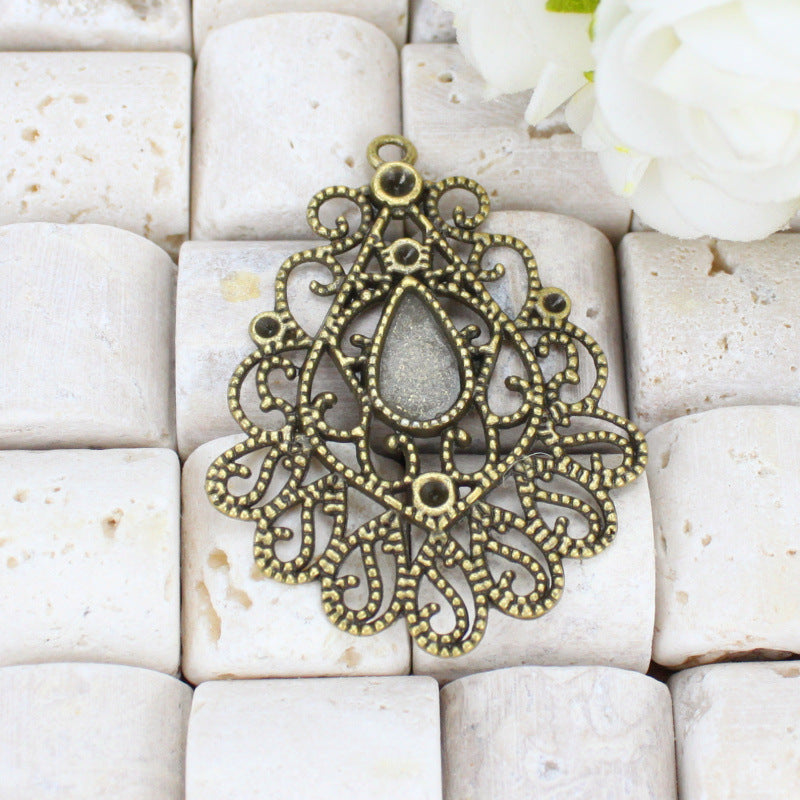 Vintage Hollow Ethnic Style Alloy Earring Connector 47x37mm