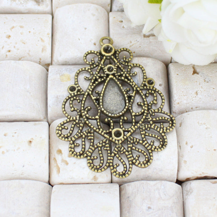Vintage Hollow Ethnic Style Alloy Earring Connector 47x37mm