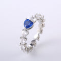 Silver Tone Blue Heart Leaf Band Ring With Polished Clear Stone Detail view 2