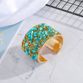 Wide Gold Tone Stone Chip Open Cuff Bracelets in Seven Colors view 4