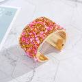 Wide Gold Tone Stone Chip Open Cuff Bracelets in Seven Colors view 3