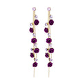 Purple Rose and Clear Accent Gold Tone Long Earrings view 6
